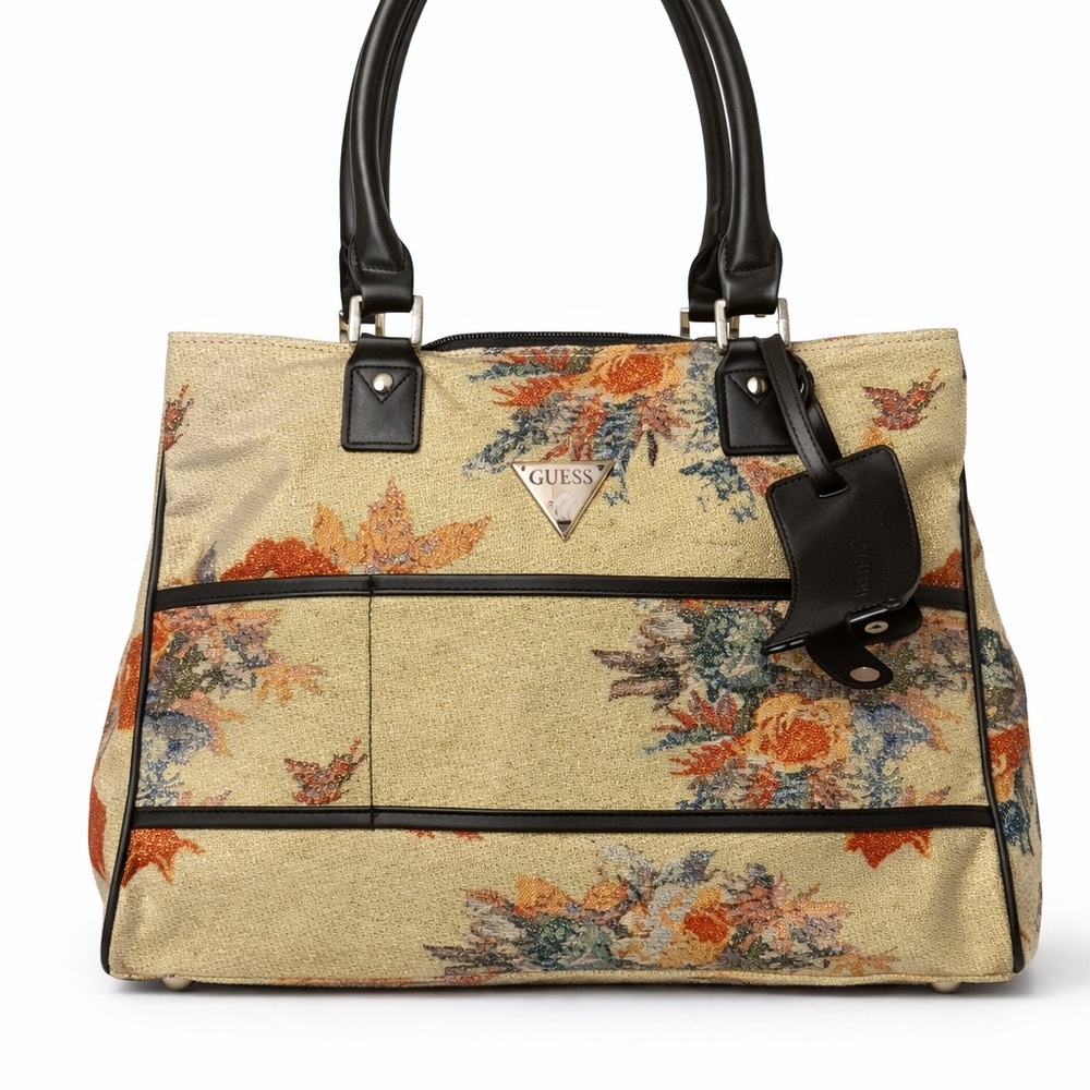Guess Floral Tote Bag - Tan and Black